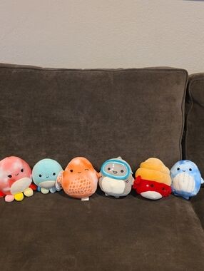 Squishmallows Sea Creatures set - Pink, Aqua, Orange, White, Red, Blue